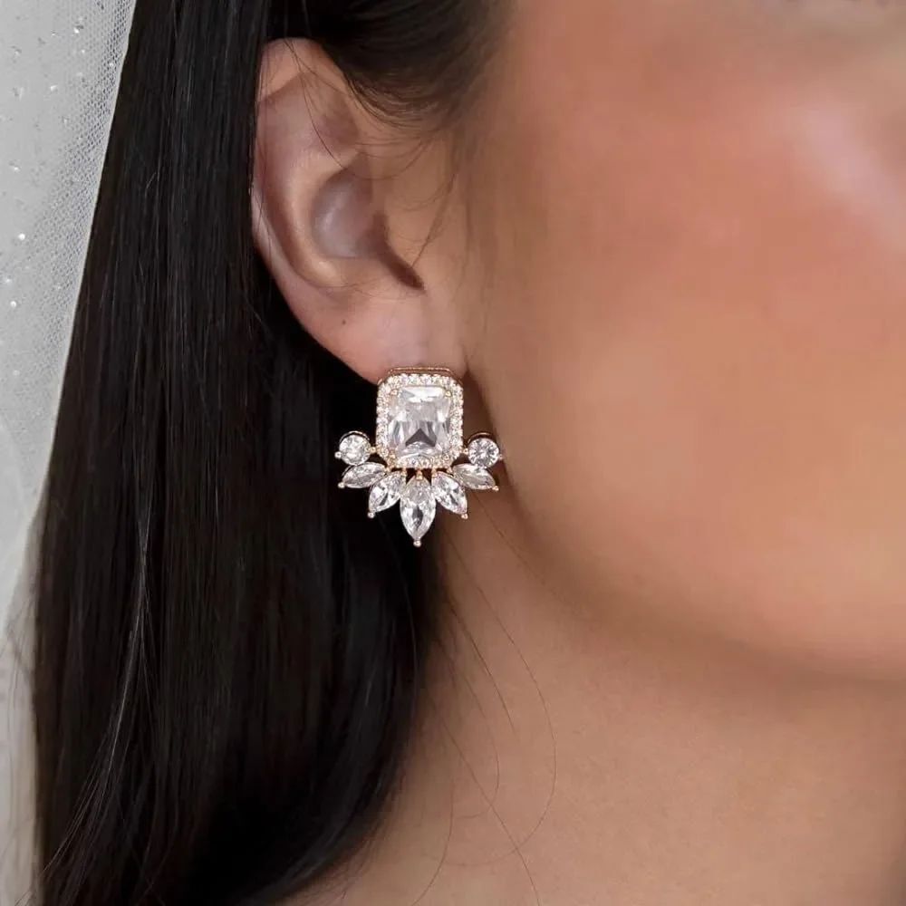 Ettika Women's 18k Gold Plated Cubic Zirconia Shine Crystal Stud Earrings NWT